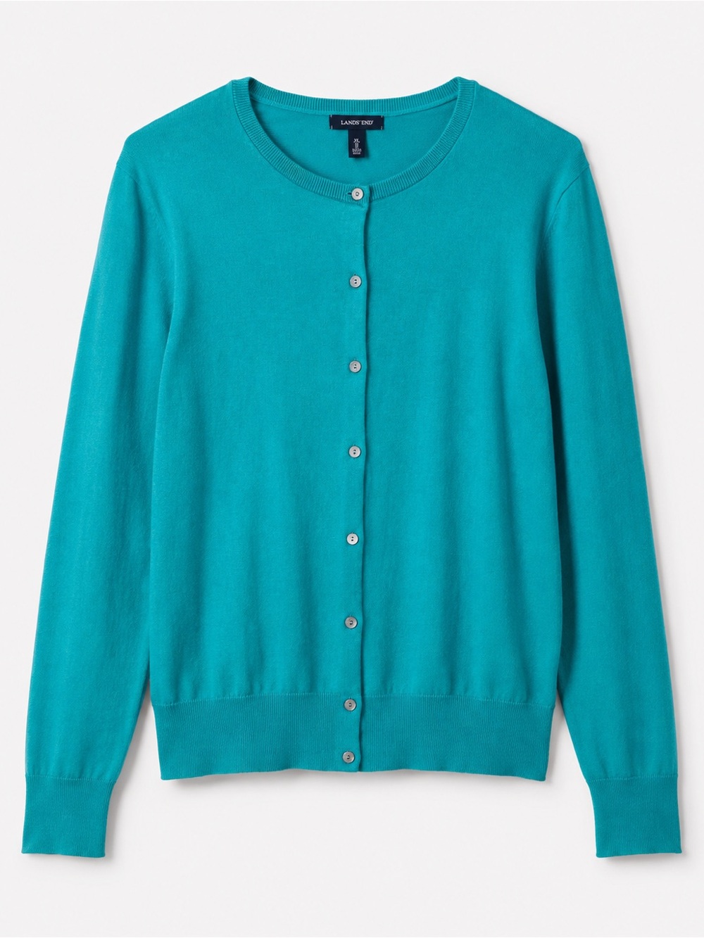 Lands' End Turquoise Round‑Neck Button Cardigan